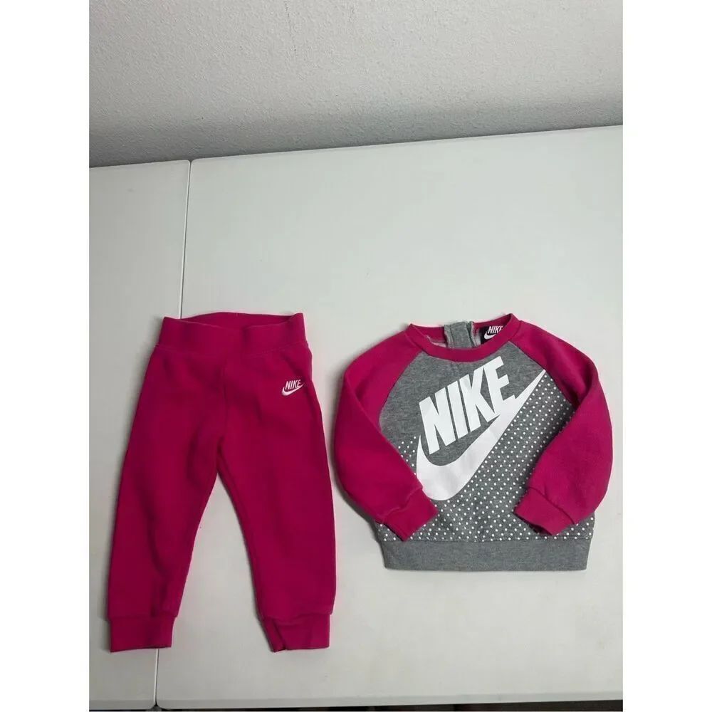 Nike Kids Fleece Sweat Jogging Suit 2 Pcs Pink Size 18 M See Description